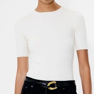 FRENCH CONNECTION Marley Knit Wide Rib Top in Porcelain Size Medium